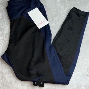 NWT LEGGINGS PARK S/M High-Waist Blue/ Black Ripped Yoga Pull On Workout Legging